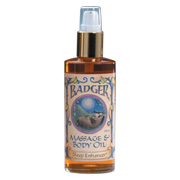 Badger Balm Sleep Enhancer Glass Bottle with Pump Top - For fun, pleasure and relaxation in harmony with badger massage and body oil, 4 oz