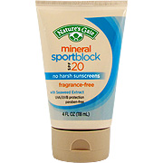 Nature's Gate Mineral Sport Sunblock SPF 20 - UVA/UVB Protection with Seaweed Extract, Fragrance Free, 4 oz