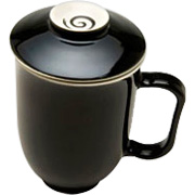 The Tea Spot Steepin' Mugs Black Porcelain Cup with Handle, Infuser & Saucer - 16 fl oz