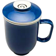 The Tea Spot Steepin' Mugs Blue Sky Porcelain Cup with Handle, Infuser & Saucer - 16 fl oz