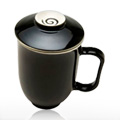 Steepin' Mugs Black Porcelain Cup with Handle, Infuser & Saucer - 