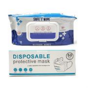 Safe T Wipe Hand Sanitizing Wipes + Disposable Protective Mask - 