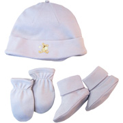 Organic Hat Set with Scratch Mittens & Booties Blue - 