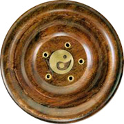 Incense Dish Wood with Brass Inlay Ying Yang - 